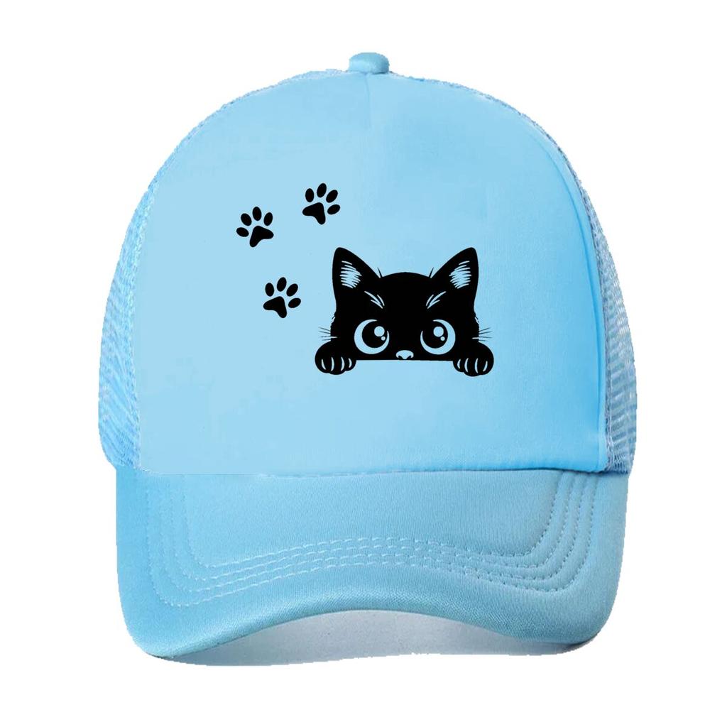 Cute Black Cat Peeking Paw Print Mesh Baseball Cap For Womens Unisex FeUnisex Beach Dad Hat Hip Hop