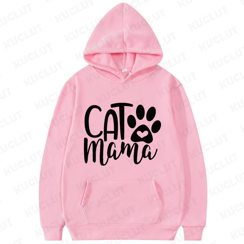 Cat Mama Print Hoodies Fashion Casual Long Sleeve Sweatshirts for Autumn Winter Clothing Mom Sportwear Fashion Women Clothes