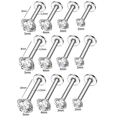 10 Stück/Los 16G Edelstahl Ohrringe Labret Lippenstecker Set 2/3/4/5MM CZ Kristall Ohrknorpel Tragus Piercings Piercing Schmuck