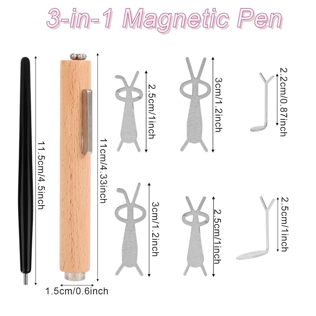 Nail Magnet Pen Set, 3 In 1 Cat Eye Nail Magnetic Design Art Tool with Heart & Rabbit Shaped Irons Versatile Cat Eye Gel Polish Magnet Supplies for