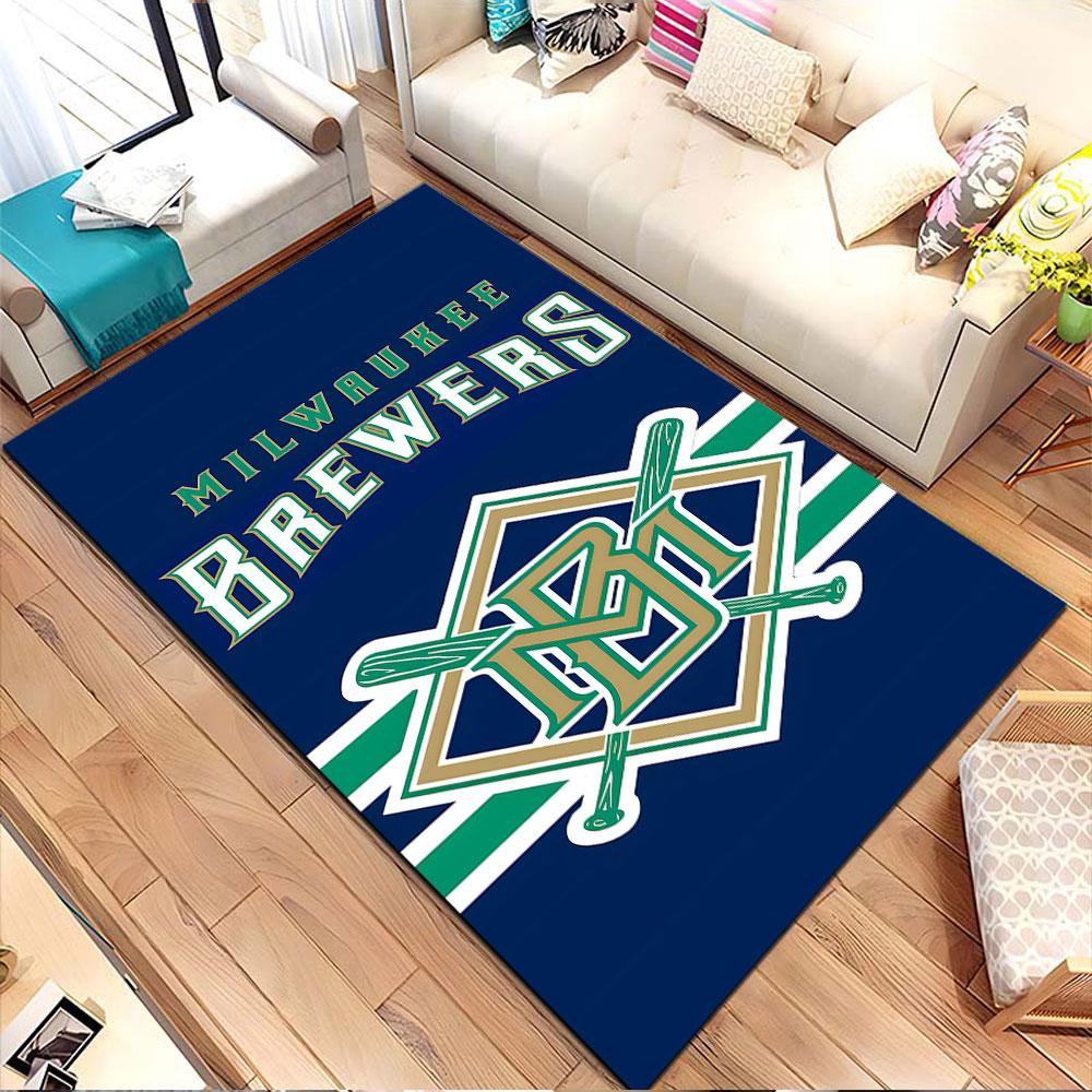 Milwaukee Brewers Logo with Baseball Bats Patterned Carpet, Non Slip Mat Suitable for Living Room and Bedroom Sofas