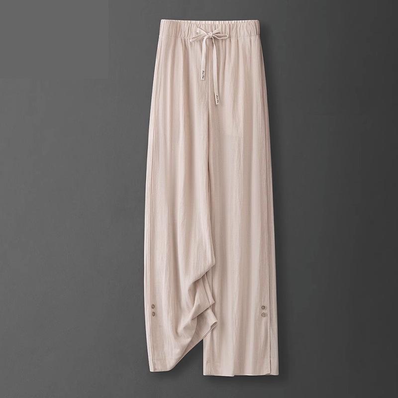 

2024 Summer Women s Linen High-Waisted Wide-Leg Pants - Loose, Drape Straight Cut for Casual Wear 27 (95-105 lbs) абрикосовый
