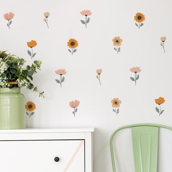 6Pcs Wall Decals, Flower Print Wall Stickers, Self-Adhesive Removable Waterproof Wall Decals for Home Bedroom Living Room Kids Room