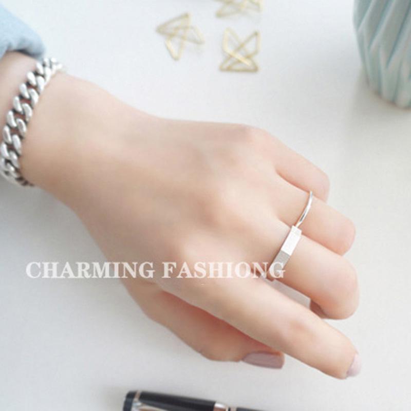 XIYANIKE Silver Handmade Rings Korean Creative Geometric Jewelry for Women Wedding Couple Size 17mm Adjustable