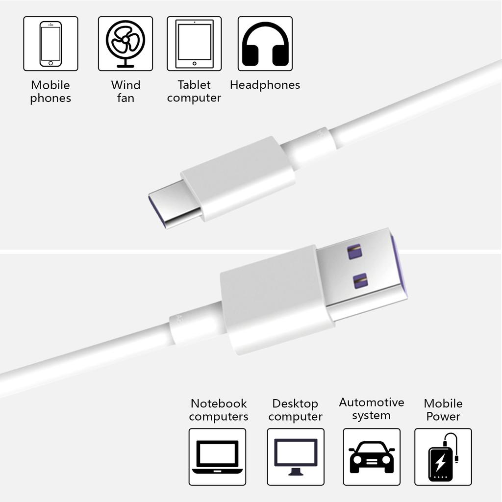 1m USB to Type C Data Line 5A Quick Charging Power Cable Wire Supports Stable Data Transfer for Tablets Phones