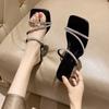 Fashion Aphixta 6cm Transportant Heel Sandals Party Shoe Women Square Heel Slides Crystal Narrow Band Zapatos Mujer Elegant Woman Sandal