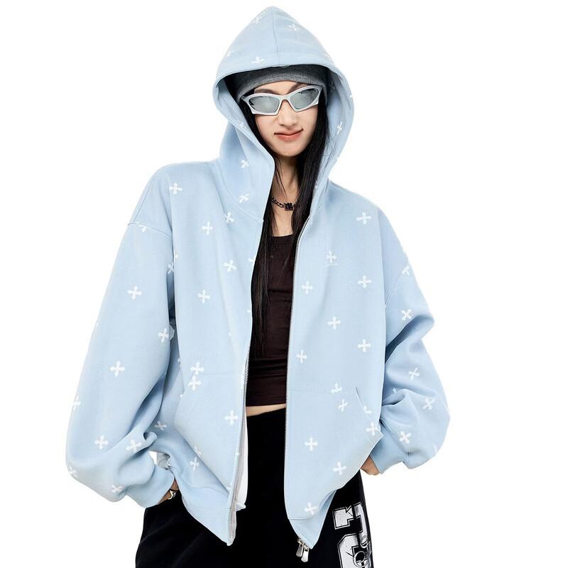 ICH MODE Women's Star-Inspired Cross Print Hooded Sweatshirt