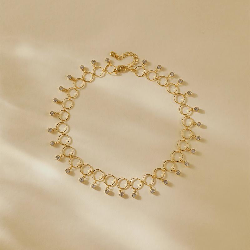 Gold Plated Zircon Pendant Hollow Circle Clavicle Necklace