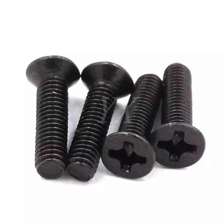 Blackened Countersunk Phillips Head Machine Screws - Miniature Flat Head for Electronics
