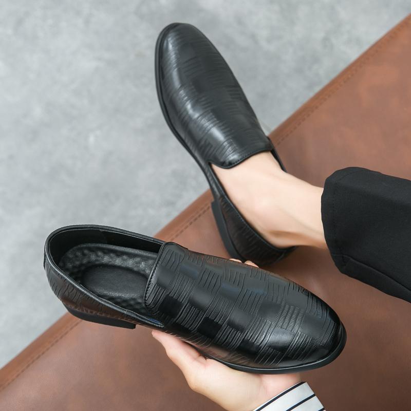 Men Loafers Leather Shoes Formal Business Flats Slip On Shoes Wedding Dress Prom Black Shoes Large Size