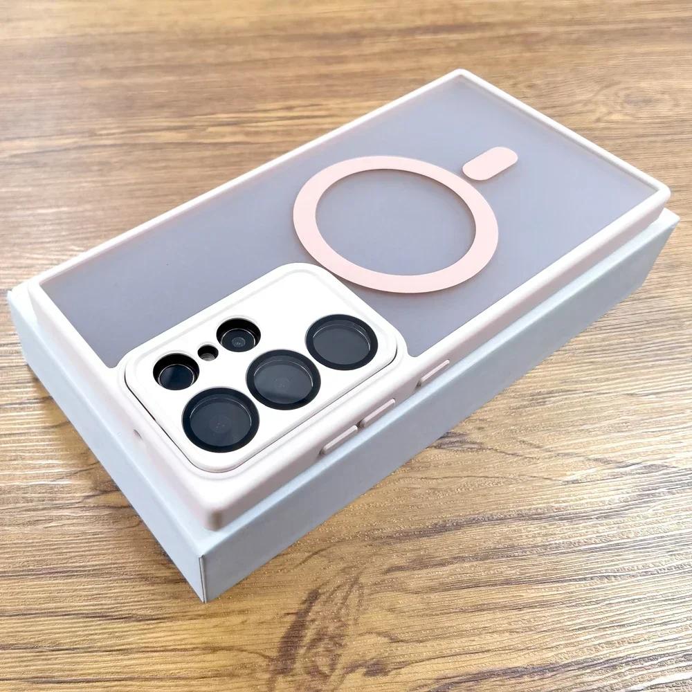 Magnetic Luxury Matte Case For Samsung Galaxy S25 S24 S23 S22 Ultra Plus Lens Protect Magsafe Wireless Charge Shockproof Cover