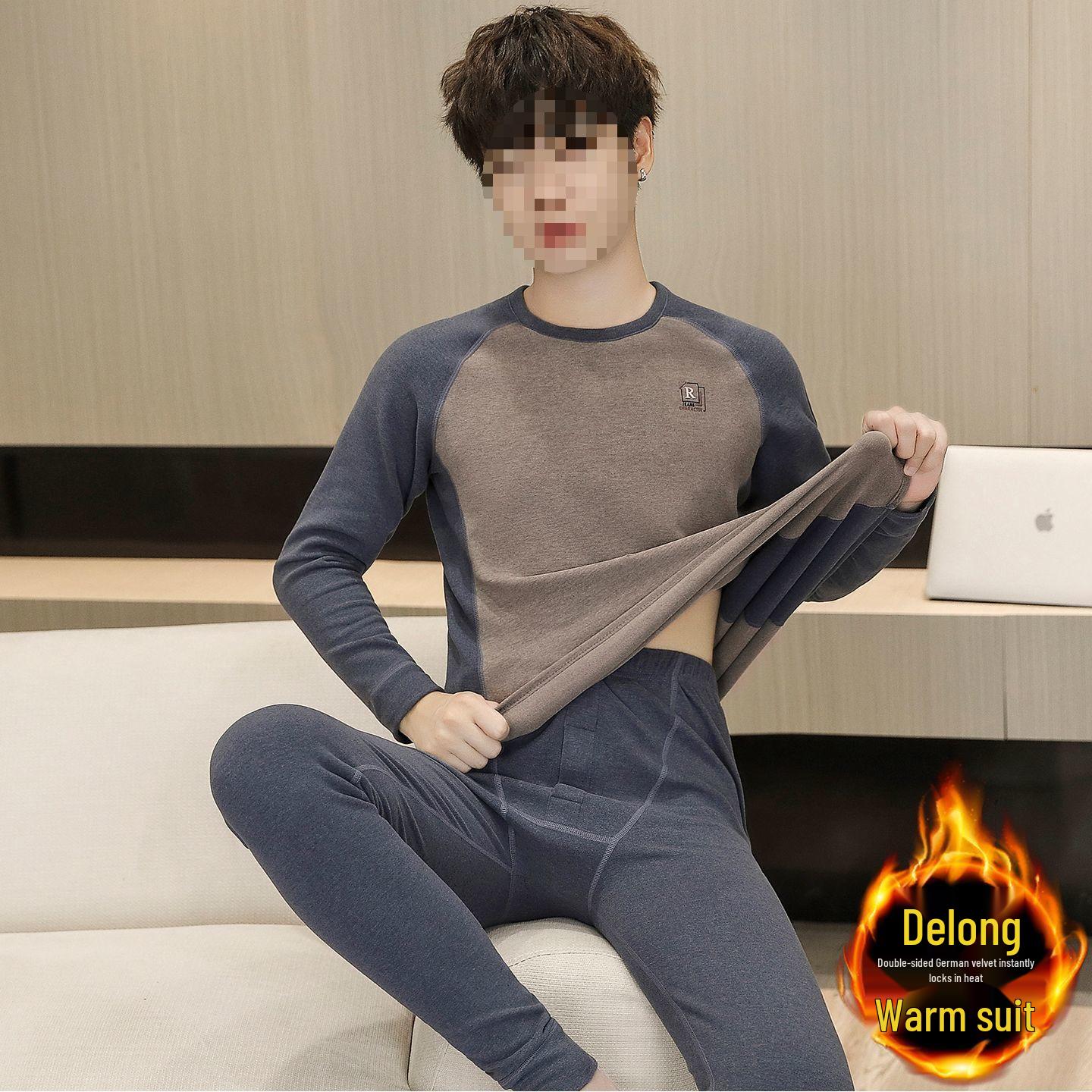 

G5Z Men s German Velvet Warm Underwear Set: Round Neck Base Layer for Teens - Cold-Proof Autumn & Winter Long Johns. 3XL (60-70 kg)