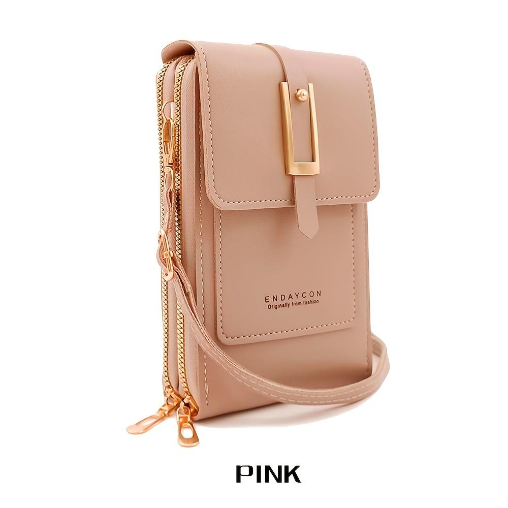 Women'S   Touchscreen Phone Pouch - Multi-Functional Multi-Layer Card Holder & Coin Purse Zipper Closure, Synthetic Faux Leather, Polyester Lining