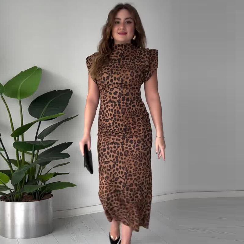 

Летнее платье без рукавов с леопардовым принтом для женщин, слегка зрелое, европейского и американского стиля, 2024 Small цветной печати леопарда
