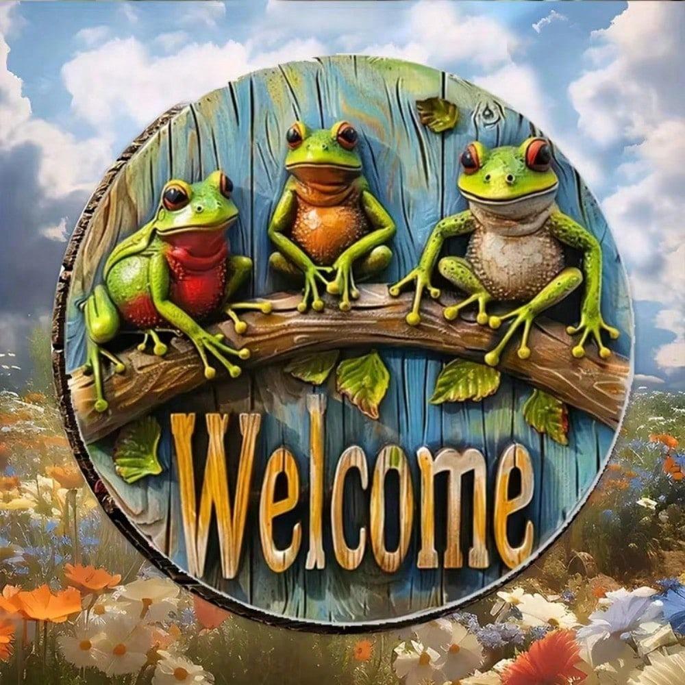 Vintage Metal Tin Sign Three Frogs Pattern Welcome Wall Art Poster Home Decor