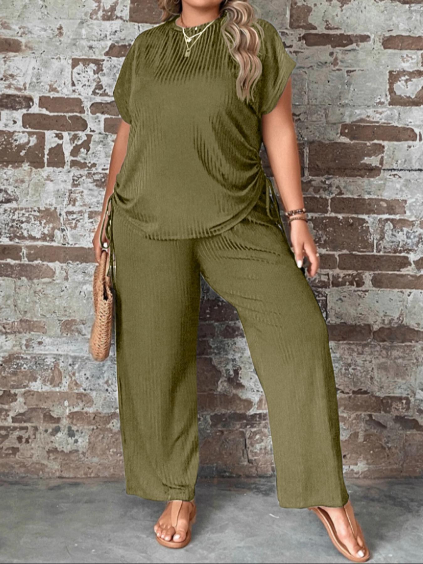 

Женский комплект большого размера из двух частей, многоцветный, для весны/лета, с круглым вырезом 5XL