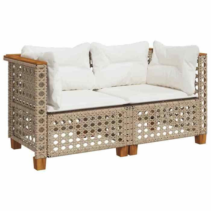 VidaXL Garden Corner Sofas and Cushions 2pcs Beige Wicker, Garden Corner Sofa, Garden Corner Seat, 365937
