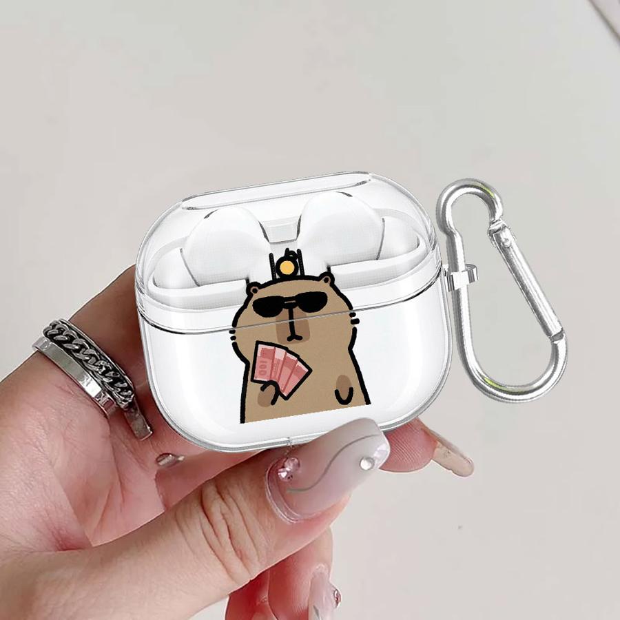 Clear Earphone Cases Cover With Hook Case For Samsung Galaxy Buds 3Pro 3 FE 4 Pro 4Pro Live 2Pro 2 Cute Capybara Cartoon
