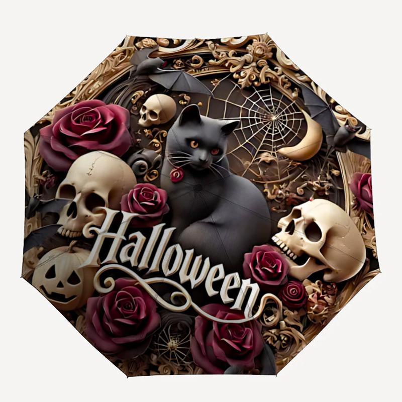 1pc Halloween Cat Automatic Folding Umbrella, Sturdy And Durable Automatic Folding Umbrella with 8 Ribs, Convenient for Outdoor Use140