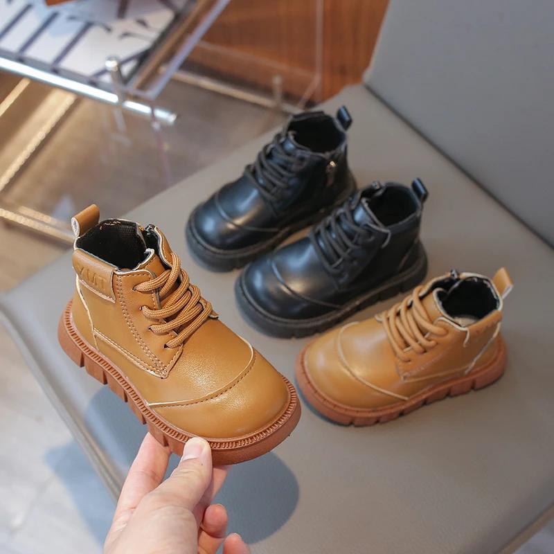 2024 Children Fashion Boots for Girls Boys Winter New Korean Style Soft Comfortable Anti-slippery Versatile Chic Leather Shoes