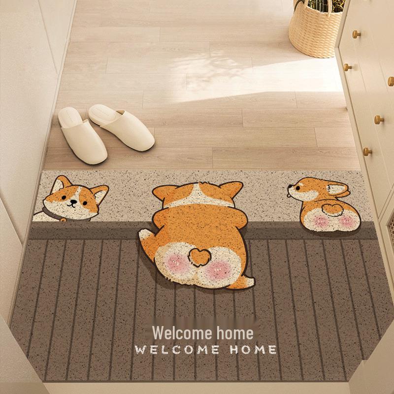 

Милый коврик для пола с корги: Прочный, пылезащитный и разрезаемый коврик для прихожей 40*60cm (Silk Coil)