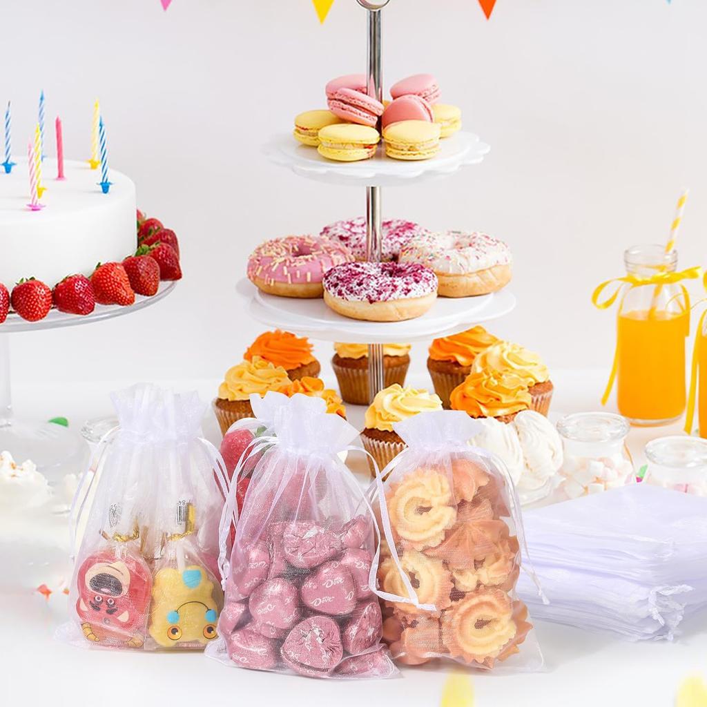 Hopttreely 100PCS Premium Sheer Organza Bags, White Wedding Favor Bags, 4x4.72 Jewelry Gift Bags for Party, Jewelry, Christmas, Festival, Bathroom