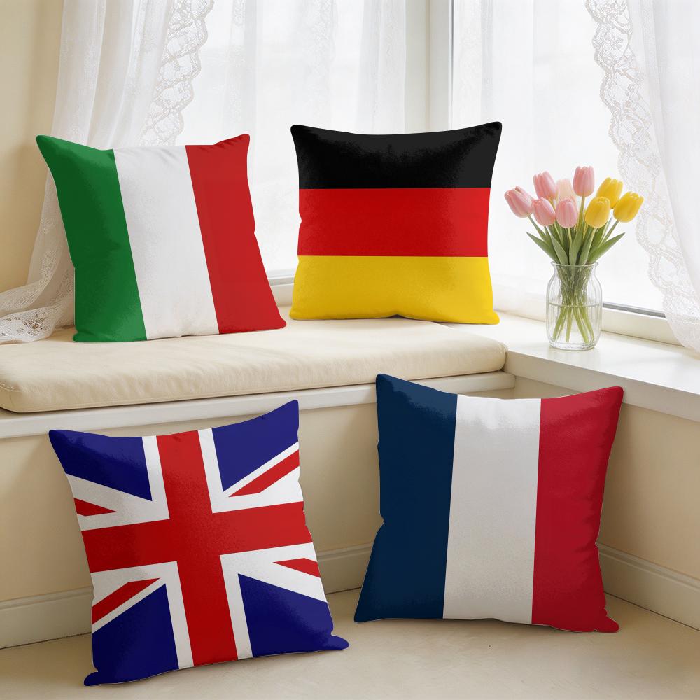 European National Flags Cushion Cover Square Short Plush Pillow Case Living Room Sofa Home Decor Funda X