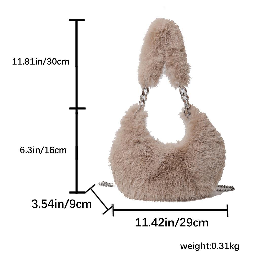 Women Chain Crossbody Bag Zipper Furry Tote Handbag Versatile Cute Satchel Bag Soft Girl Satchel Purse
