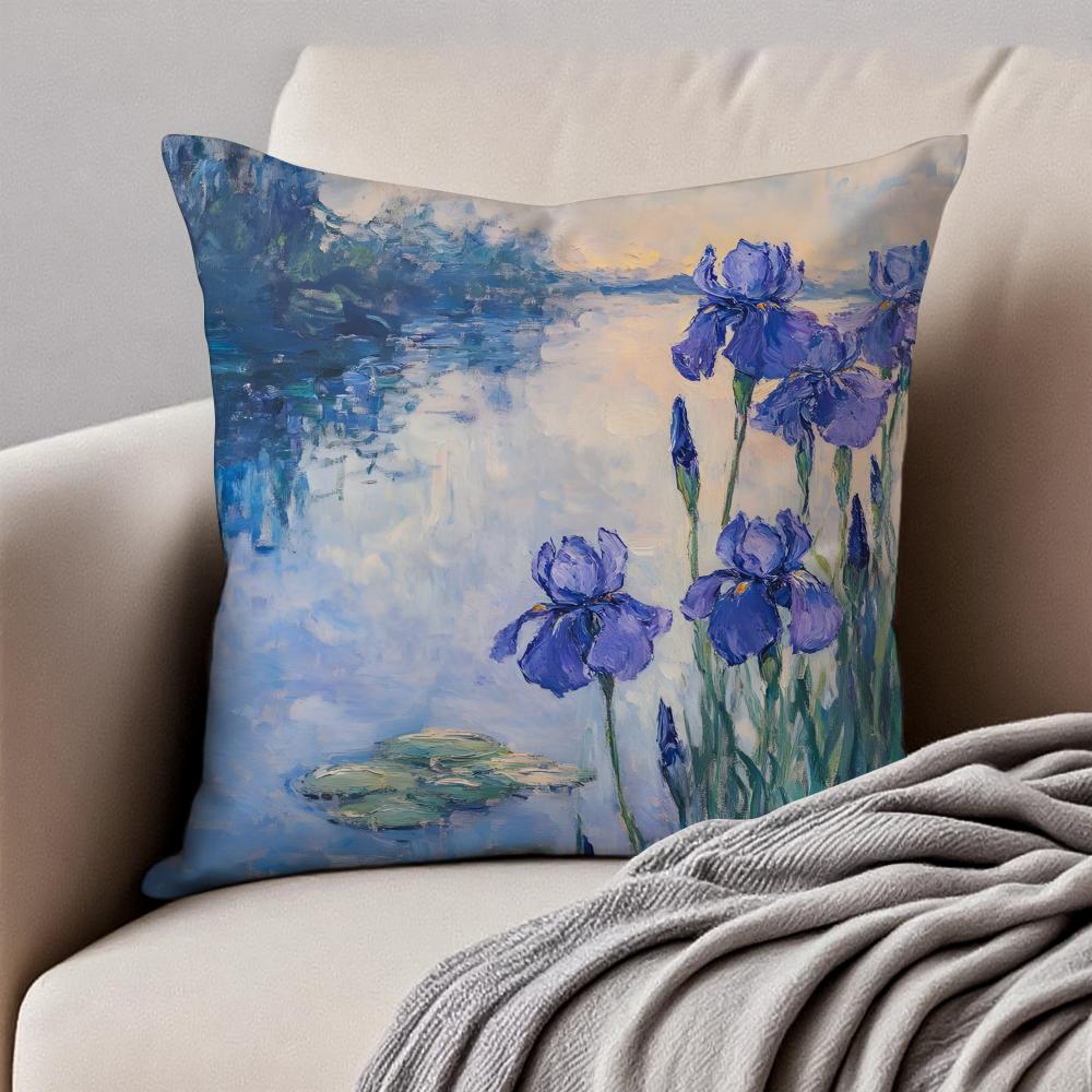 Famous Classic Oil painting Art CClaude Monet Cushion Cover Pillowcase Antidustmite Invisible Zipper Short Plush Sofa Cushion