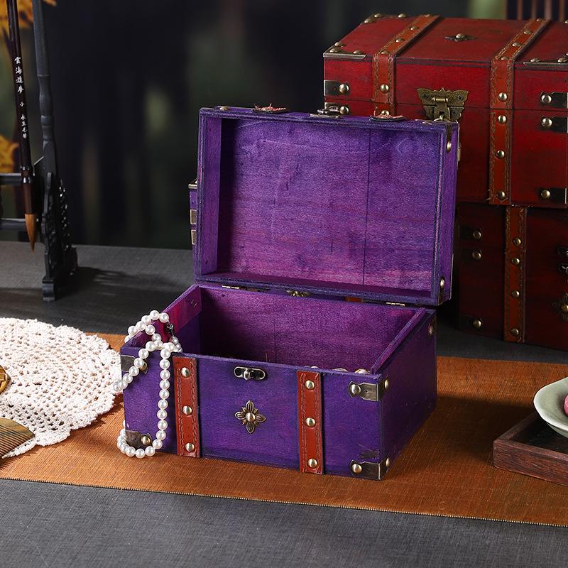 Retro Wooden Desktop Storage Box with Lockable Password - Treasure Chest Photography Prop