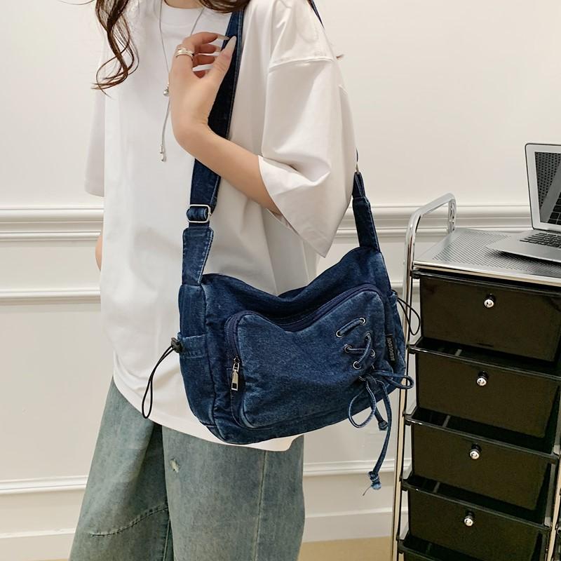 Denim Crossbody Bag Women's Underarm Bag Multi-Pocket Shoulder Bag