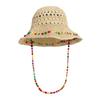 Foldable Straw Hat Color Wood Beads Sunscreen Hat New Sun Cap
