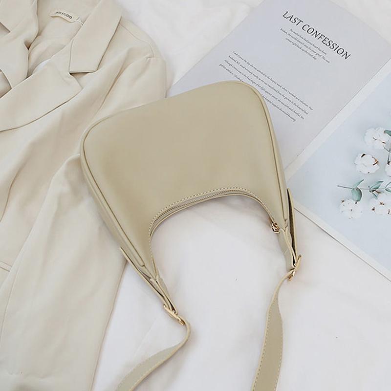 Vintage Underarm Shoulder Bags for Women Simple Style Female Bag Purse Solid Color PU Leather Armpit Handbag Crossbody