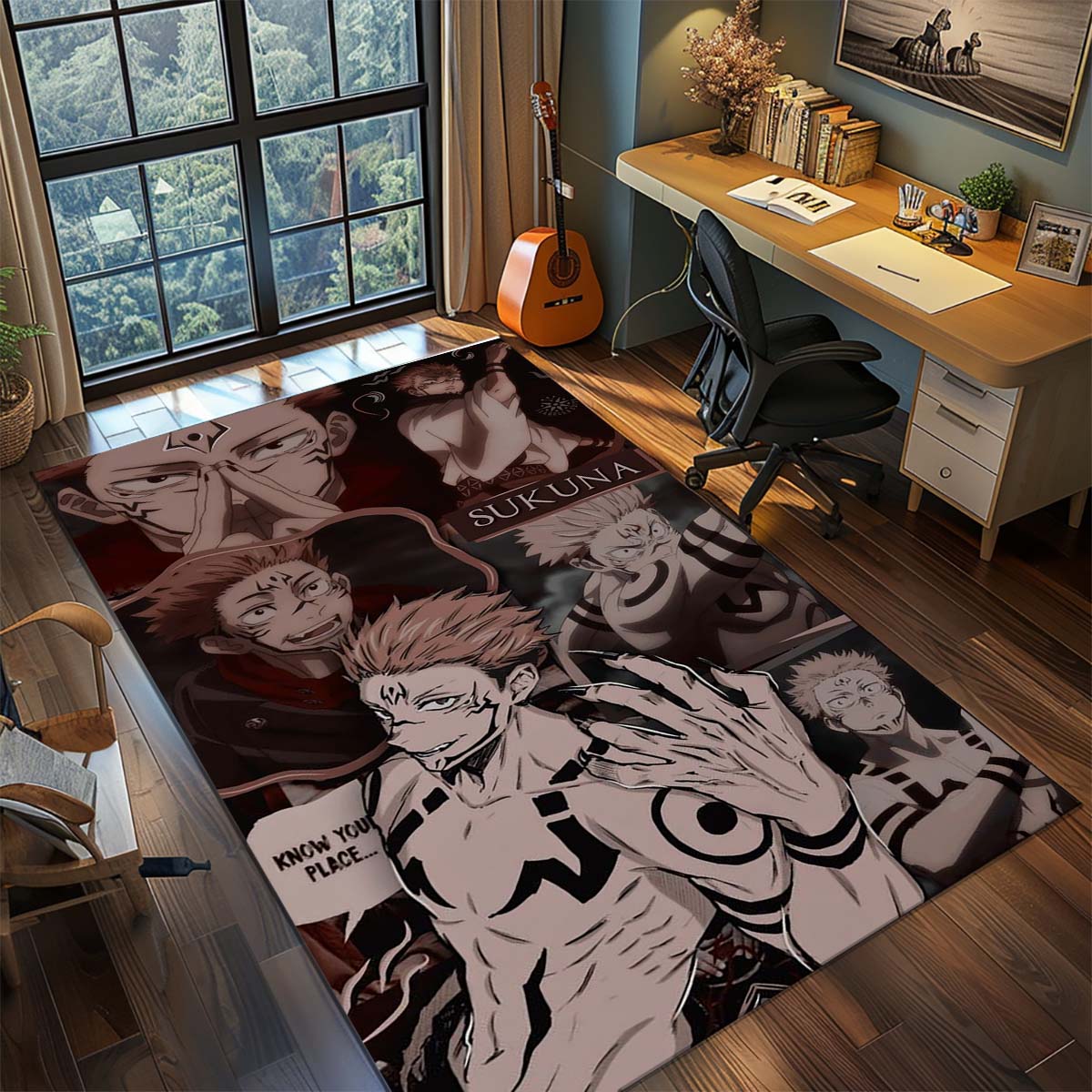 

Jujutsu Kaisen Polyester Area Rug Anime Carpet Non Slip Living Room Bedroom Floor Decor -QJY 60x90cm