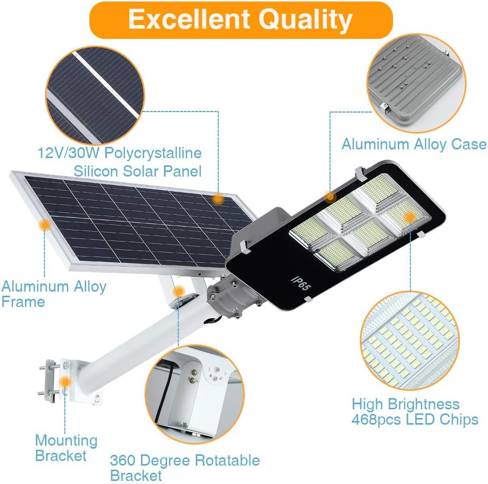 6000W LED Solar Street Light, Dusk To Dawn, Waterproof, Remote Control, Outdoor Security Flood Light for Yard, Garden, Parking L