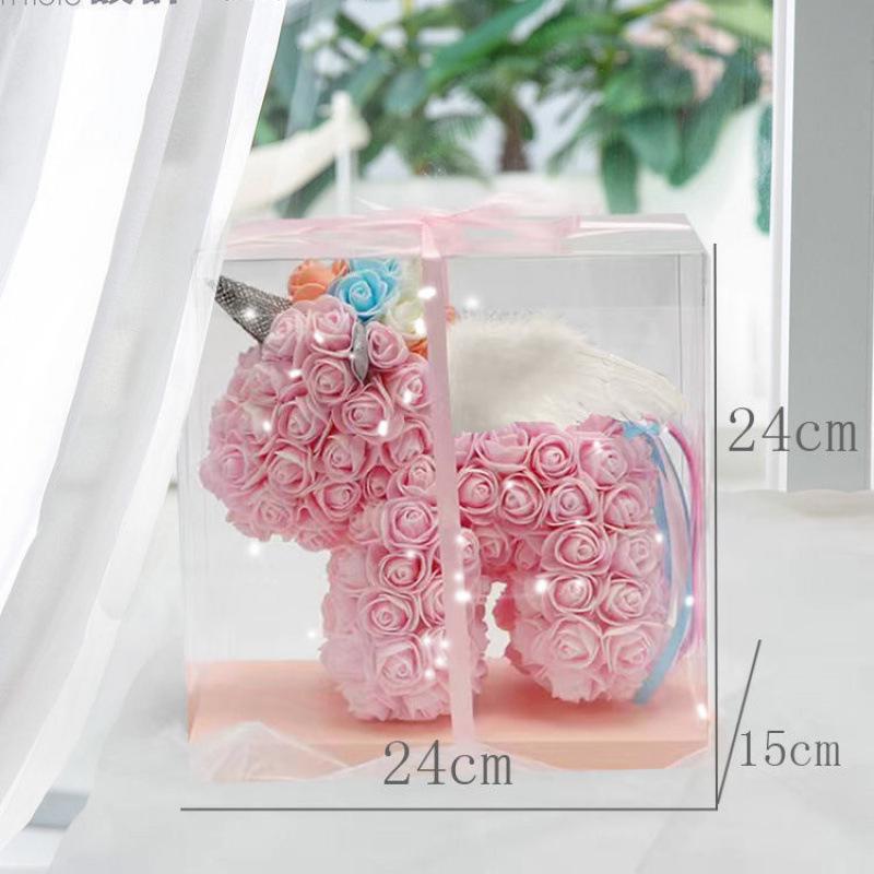 Qixi Unicorn Rose Preserved Flower & Teddy Bear Gift Set for Girlfriend or Kids