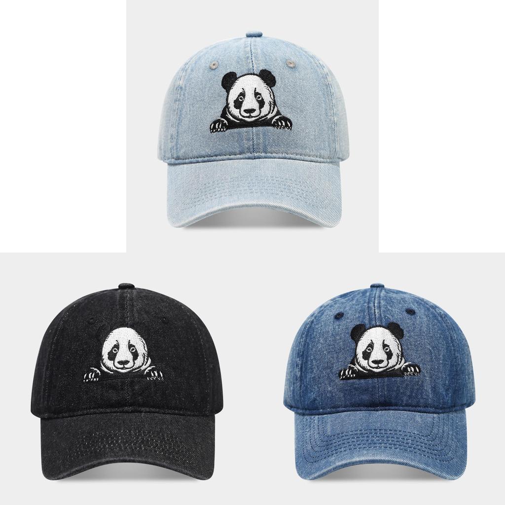 Bestickte Denim-Baseballkappe mit Panda und Sonnenschutz für lässige Sommerkleidung