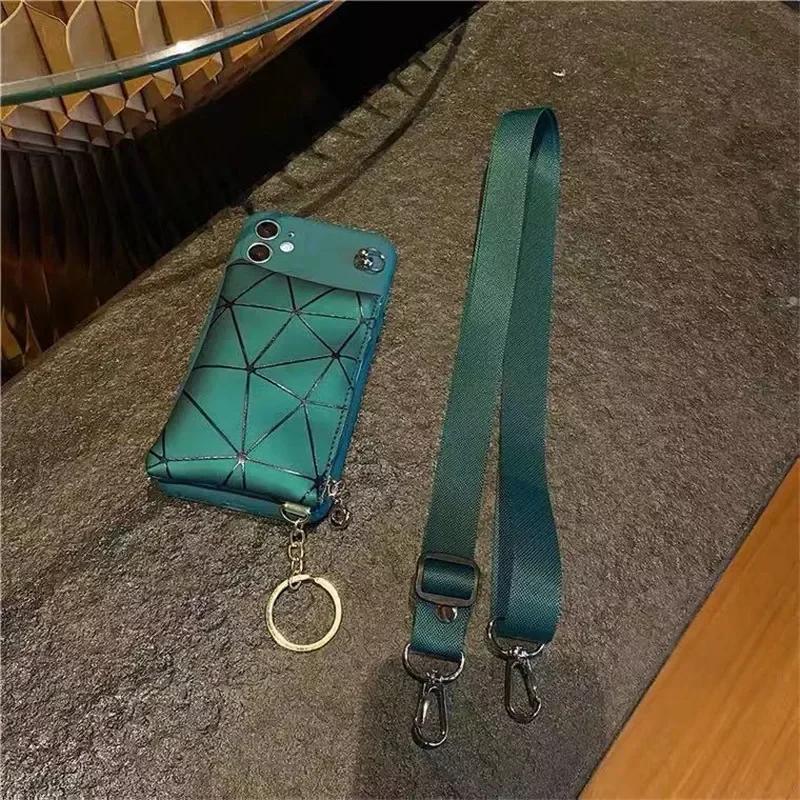 

Long Strap Crossbody Silicone Case for Samsung Galaxy S24 Ultra S21 S22 S23 S25 S26 Plus S20 FE Note 20 Card Bag Phone Cover S24FE зелёный