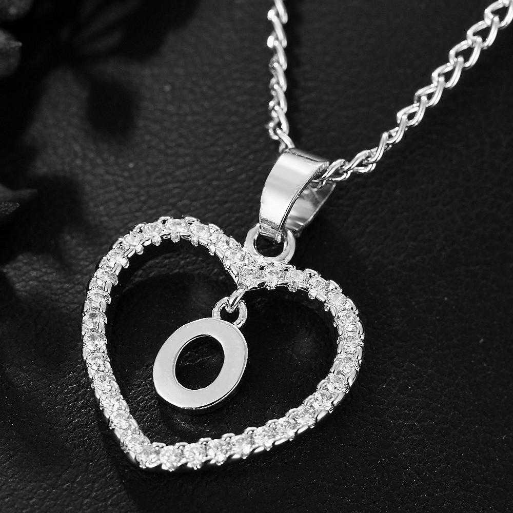 Heart Pendant Zircon Letter Necklace - 26 Letters Available