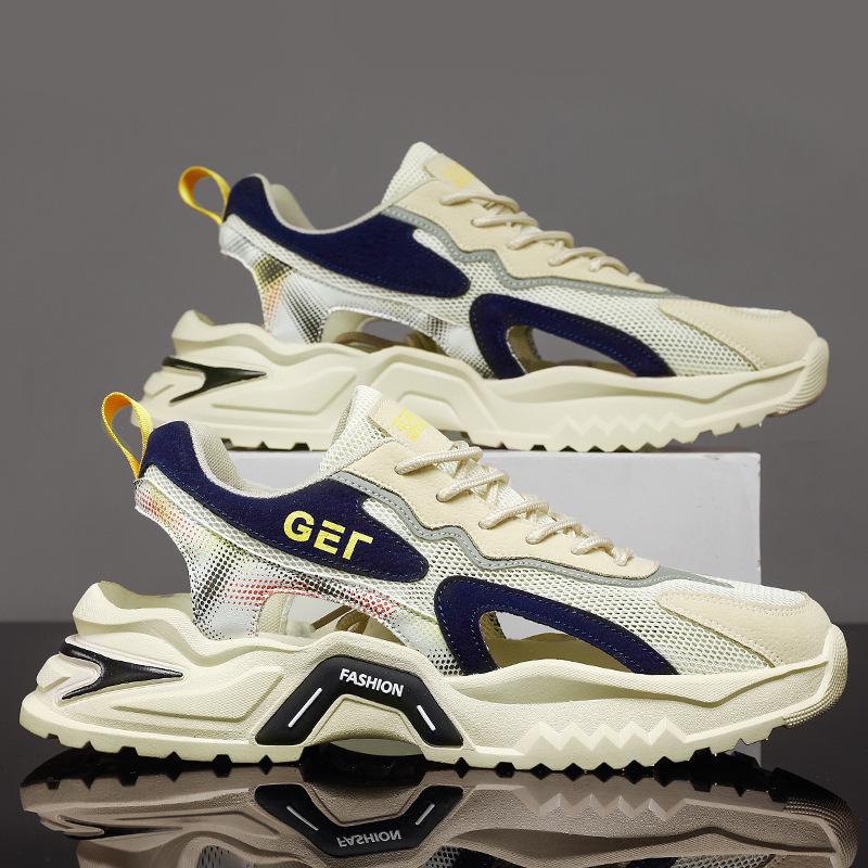 

Сандалии мужские летние новые сандалии с дышащей сетчатой подошвой, молодежные спортивные нескользящие дезодорирующие пляжные мужские туфли 44