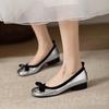  Women Fashion Round Toe Bie Round Toe Slip On Silver Square Heel Shoes Lady Beige Heel Shoes  Zapatos De Mujer Ab618