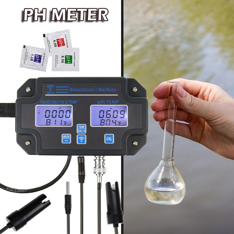 

Lvye 6in1 pH / EC / TDS / Salinity / SG / Temp WiFi APP Тестер качества воды для питьевой воды