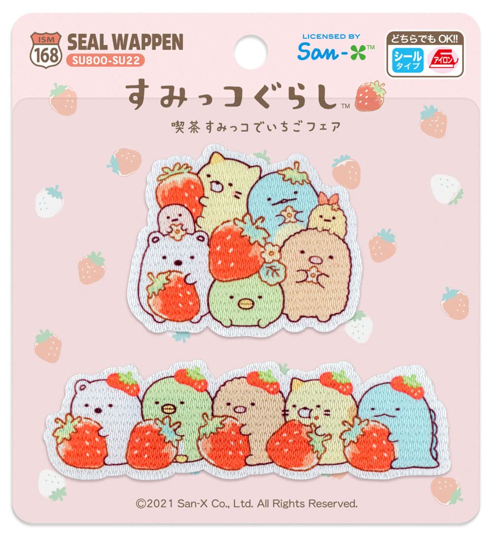 Irohaism Sumikko Gurashi Cafe Sumikko Strawberry Iron-on Stickers, Fair, 2-Pack, SU800-SU22