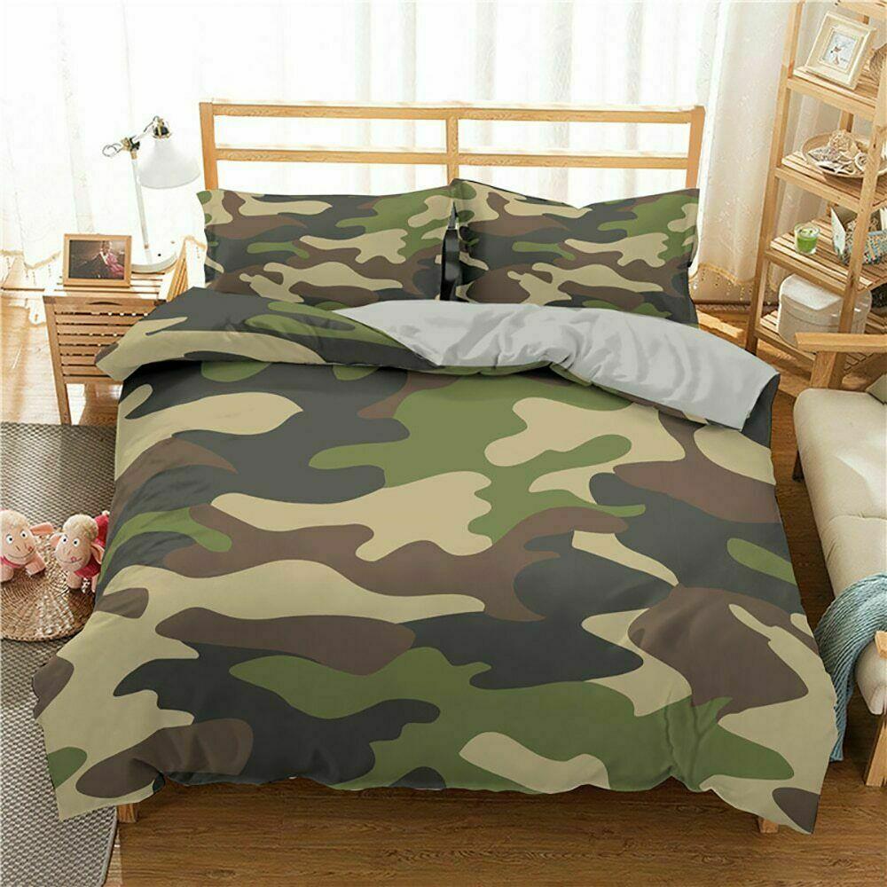 Camouflage Duvet Cover Set, Camouflage Concept Concealment Artifice Hide Force Uniform Pattern Fashion, 3 Piece Bedding Set