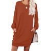 Women's Fashionable Long-sleeved Solid-color Round-neck Pocket Dress