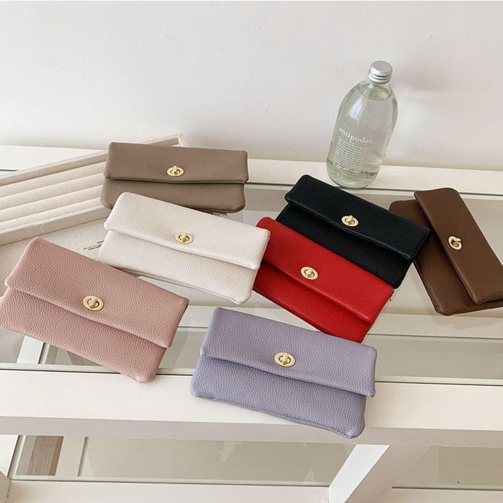

Zipper Envelope Wallets Metal Buckle Change Bag Simple Women Long Clutch Bag Women кавовий