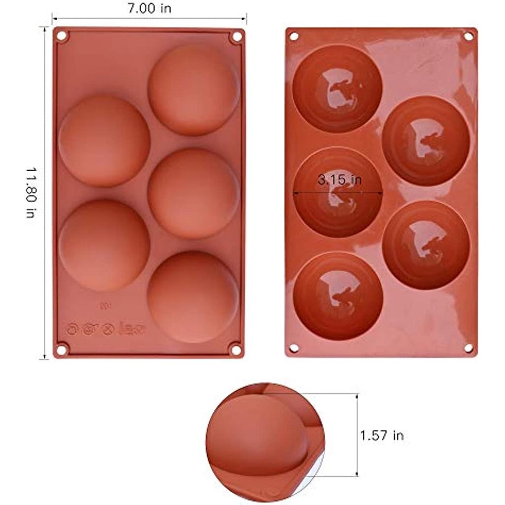 5 Cavity Extra Large Semi-sphere Silicone Mold, 3 Pack Mold for Making Chocolate, Cake, Jelly, Cupola Mousse