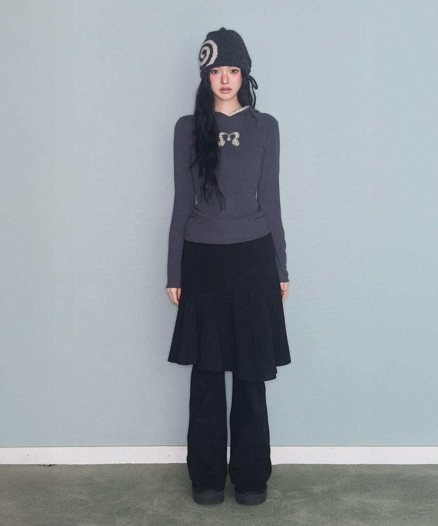Mileko Flower Patch Hoodie Long Sleeve Charcoal