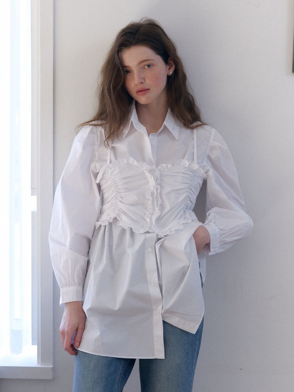 Fabric Seoul Bustier Shirts Mini Dress White/Free
