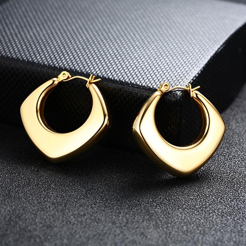 Vnox Geometric Women Earrings, Gold Plated Stainless Steel Huggies, Minimalist Metal Occident Hollow Hoops, Cool Girls Jewelry